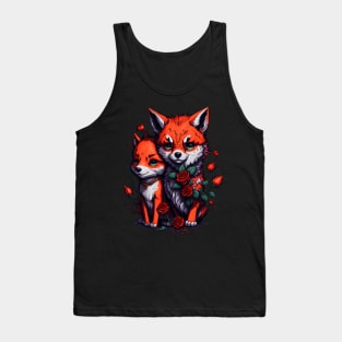 Artistic foxes in roses design Tank Top